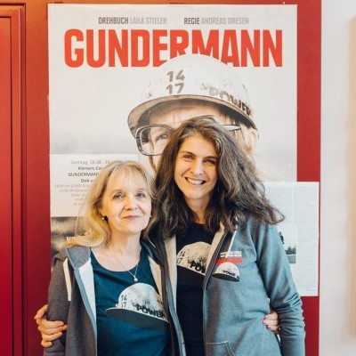 August 2018. Conny Gundermann und Drehbuchautorin Laila Stieler präsentieren GUNDERMANN.